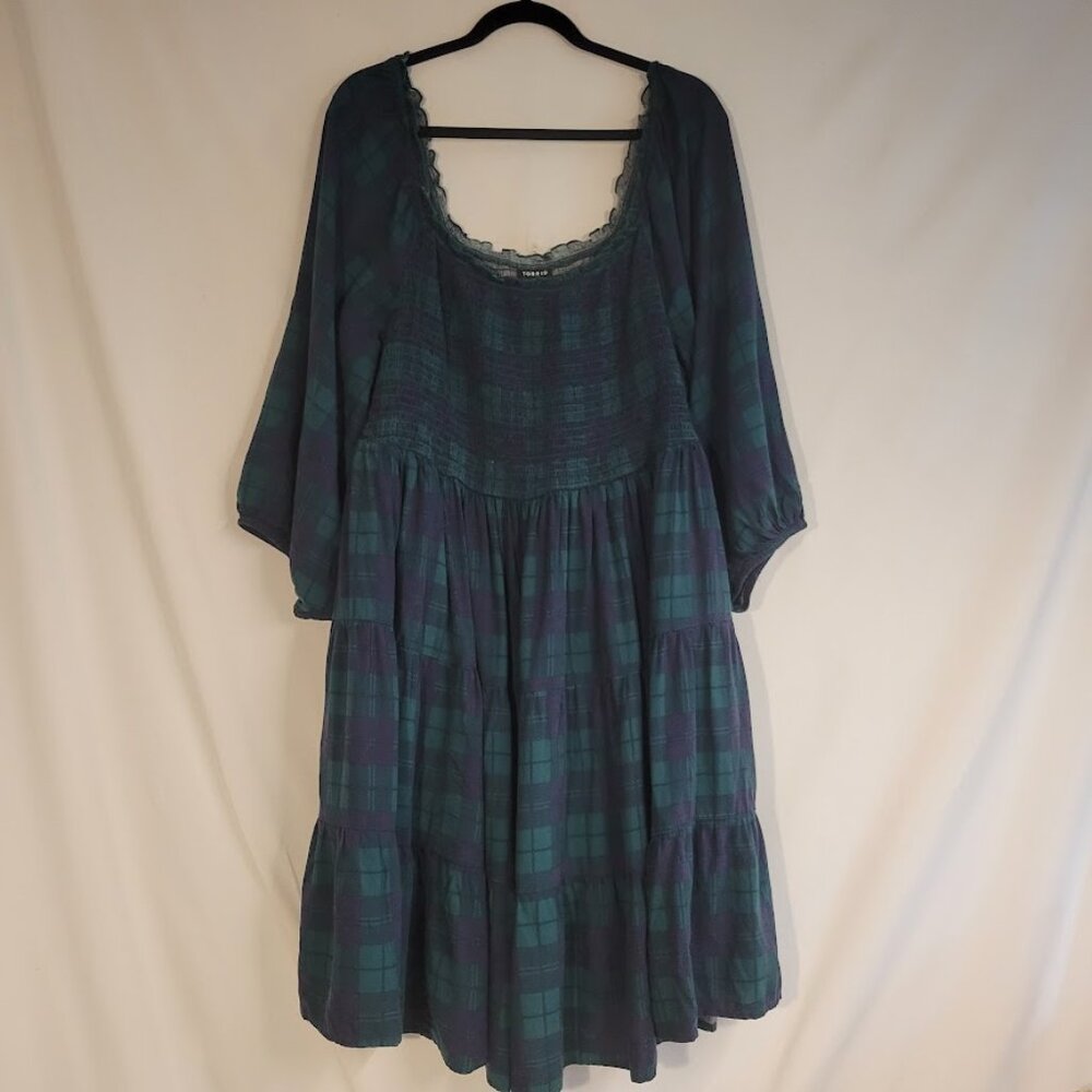 Torrid Green and Blue Plaid Boho Dress Size 4x Plus
